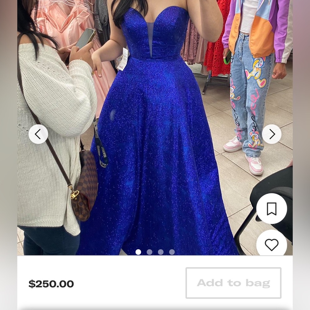 Blue sparkly corset strapless dress